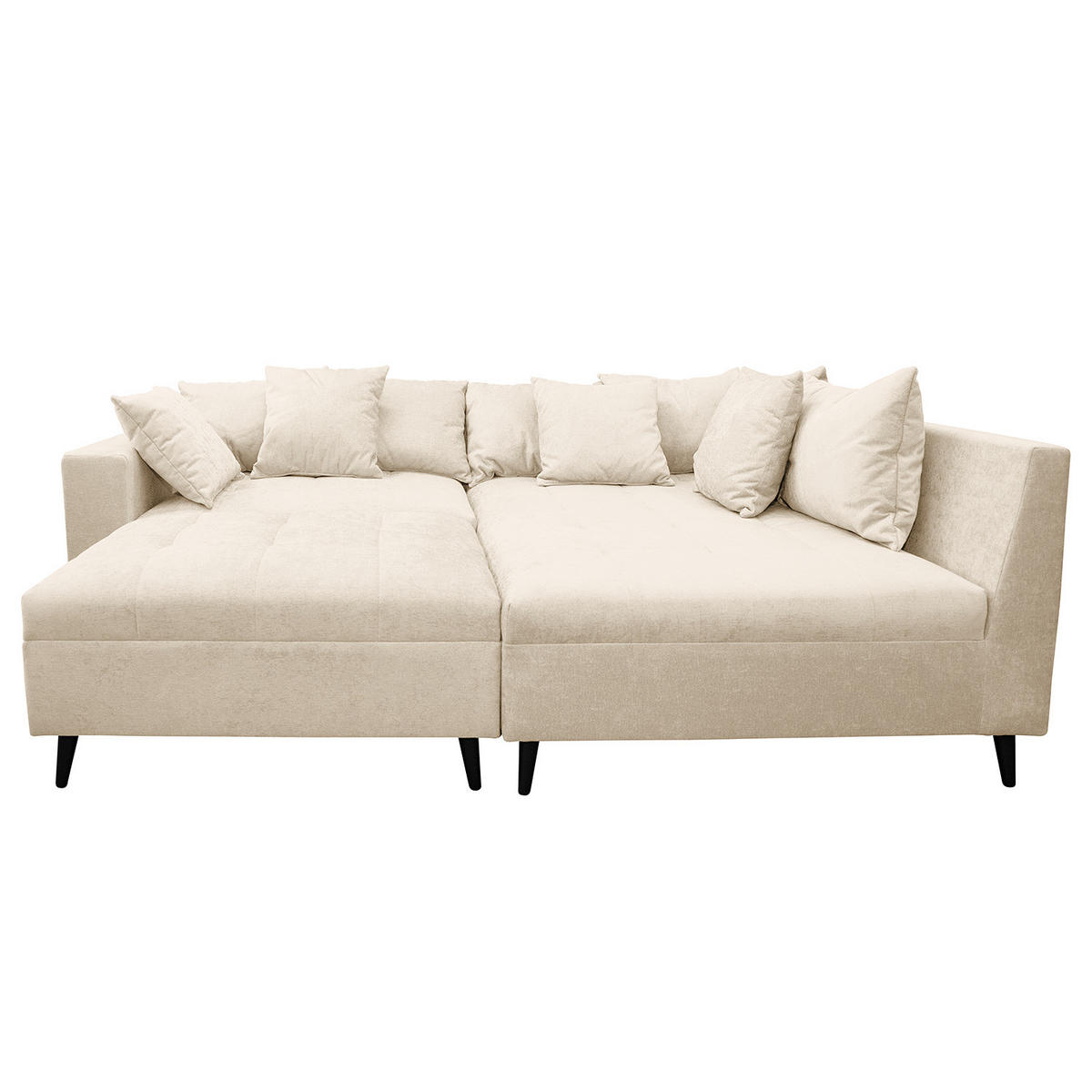 ECKSOFA mit Ottomane und Hocker - Beige/Schwarz, Birkenholz/Textil (247/174cm) - home24