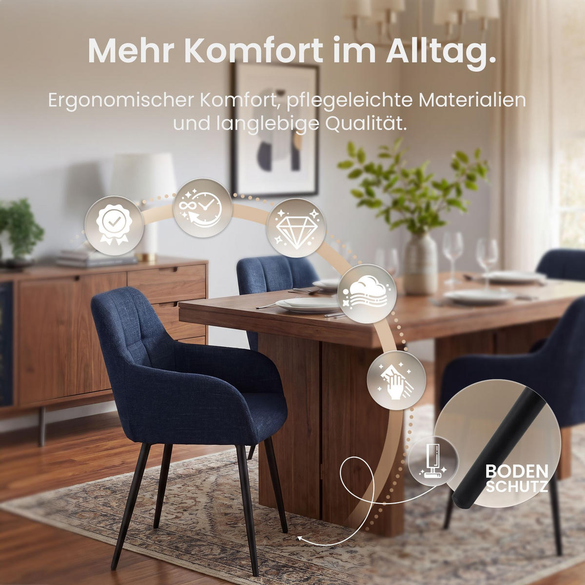 ESSZIMMERSTUHL Stoff Dunkelblau - Schwarz/Dunkelblau, Textil/Metall (57/85/60cm) - CLP