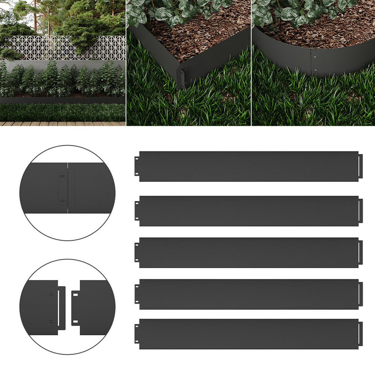 RASENKANTE Anthrazit 100 x 18 cm 5 Meter - Anthrazit, Metall (100/18/0.7cm) - Vicco