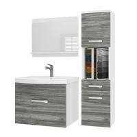 BADMÖBEL Badezimmer SET PRI M3, Glamour Holz Matt, 90 cm - Silberfarben, Holz (38.7/113.5/90cm) - B BELINI GROUP