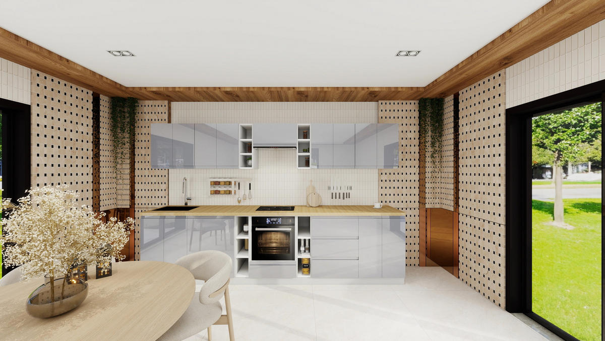 KÜCHENZEILE 340 cm - Aspen KA14-M340- in Grau/Hochglanz - Grau, Holz (340/212/52cm)