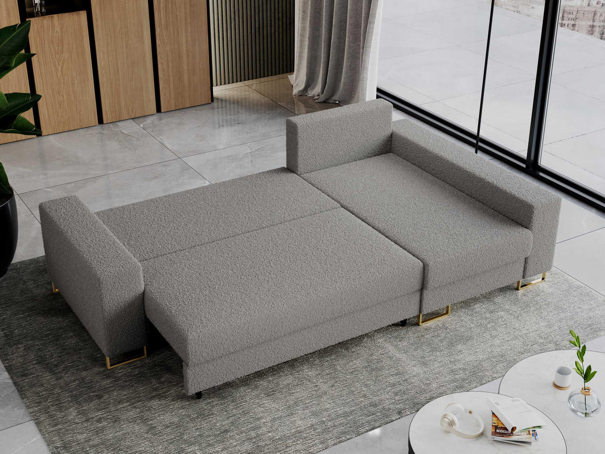 ECKSOFA Dorian Boucle Hellgrau - Goldfarben/Hellgrau, Textil/Metall (242/138cm) - MKS