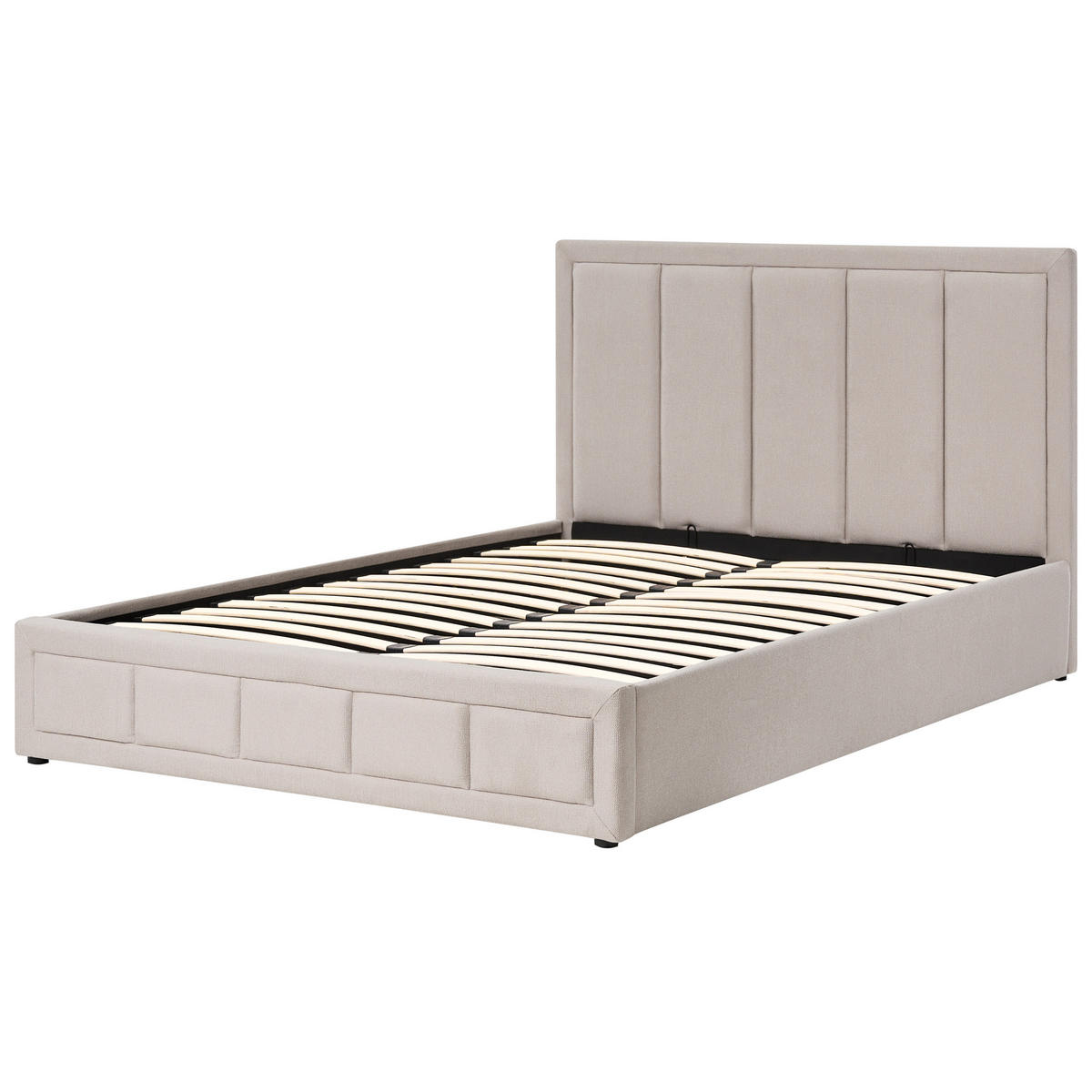 BETT mit Stauraum 160/200 cm Stoff Beige Quiberon - Beige, Textil (160/200cm) - Beliani