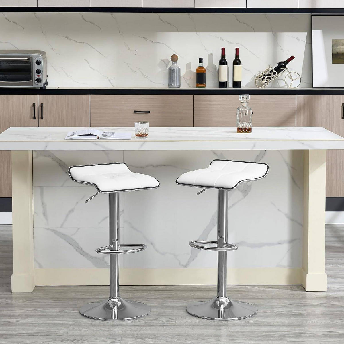 BARHOCKER 2er Set, aus PU-Kunstleder Metall - Weiß, Metall (39/83/39cm) - Woltu