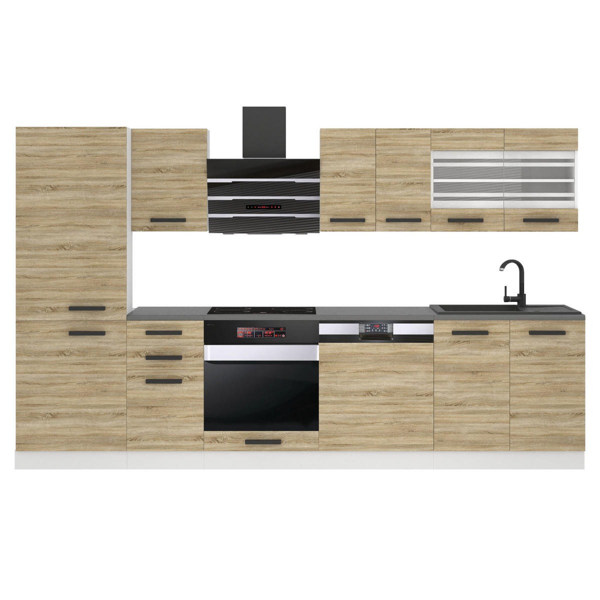 KÜCHENZEILE Cindy 300 cm, mit Arbeitsplatten, Sonoma-Eiche - Sonoma Eiche, Holz (300/204/60cm) - B BELINI GROUP