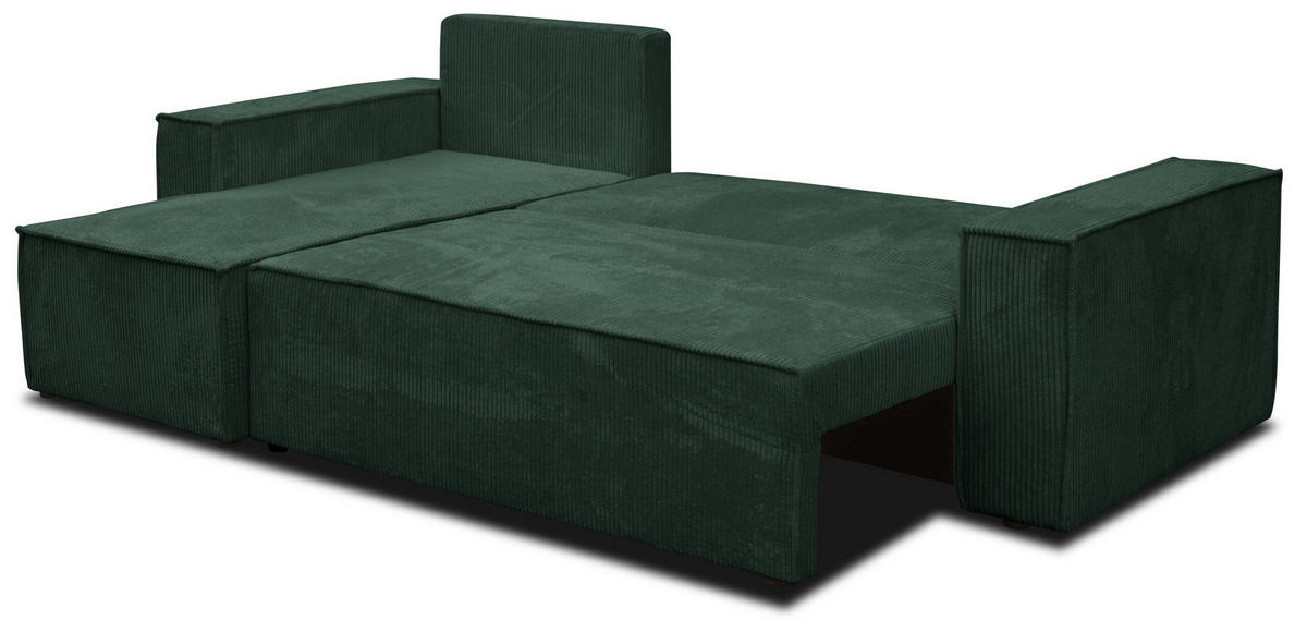 ECKSOFA Hugo L in L-Form mit Schlaffunktion und Bettkasten, Farbe: Grün, Cordstoff, Ottomane Unsiversal - Grün, Textil (244/145cm) - VENASI MÖBEL