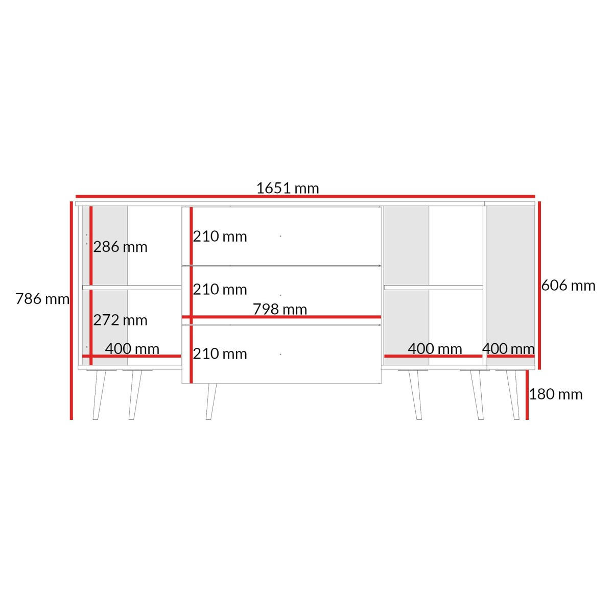 KOMMODE mit Schubladen Chloe 2D3S 165 Weiß (schwarzer oder goldener Griff) - Schwarz/Weiß, Holzwerkstoff/Kunststoff (165/78/40cm) - mzm24