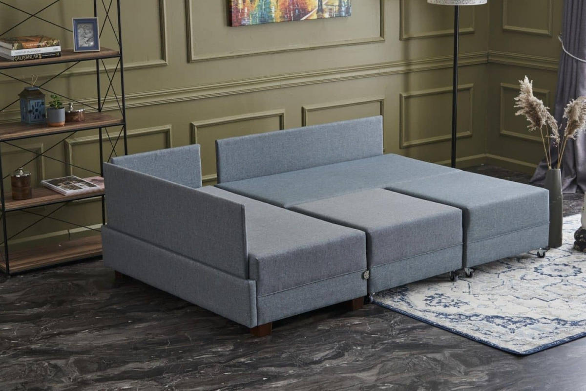 ECKSOFA mit rollbarer Schlaffunktion - Blau/Walnussfarben, Holz/Textil (280/210cm) - myHomelando