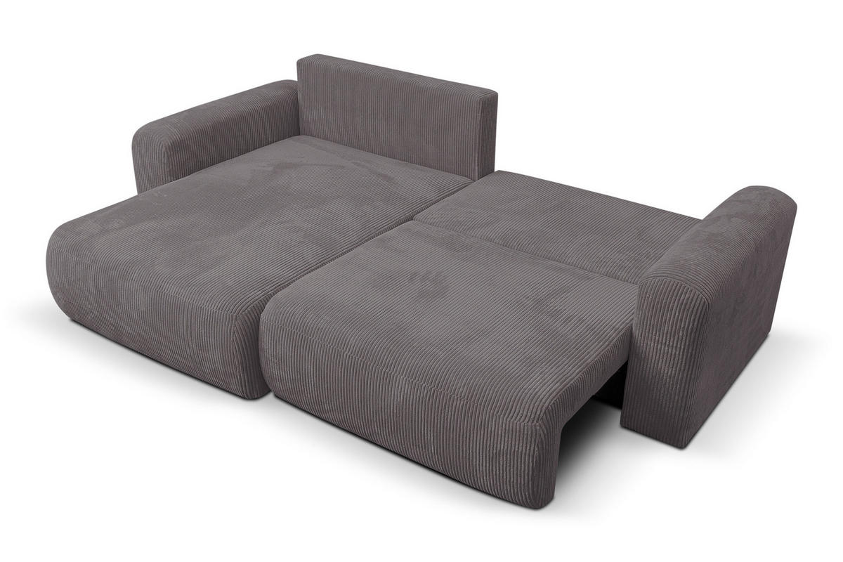 ECKSOFA Roma, Eckcouch in L-Form mit Schlaffunktion und Bettkasten, Farbe: Dunkelgrau, Cordstoff, Ottomane Universal - Dunkelgrau, Textil (244/142cm) - VENASI MÖBEL