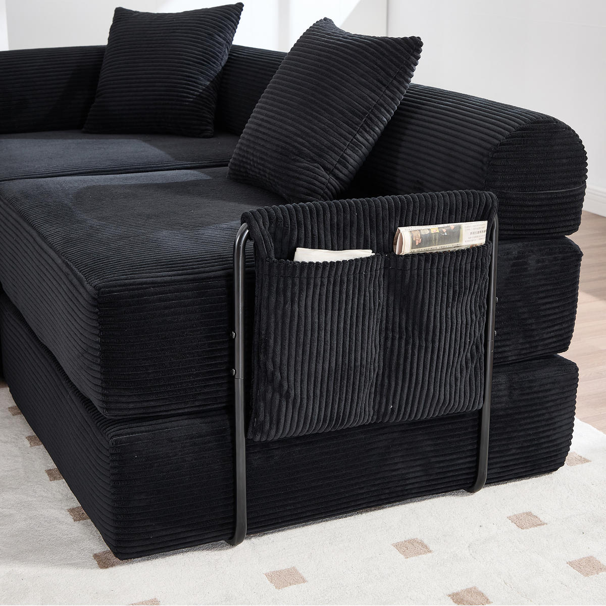 ECKSOFA Cord Schwarz mit Stauraum - Schwarz, Textil/Metall (270/180cm) - WISHDOR