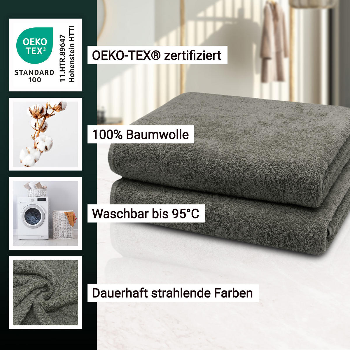 BADETUCH, 2er-Set, 100x150 cm, 100% Baumwolle, Braun - Taupe, Textil (100/150cm) - Zollner
