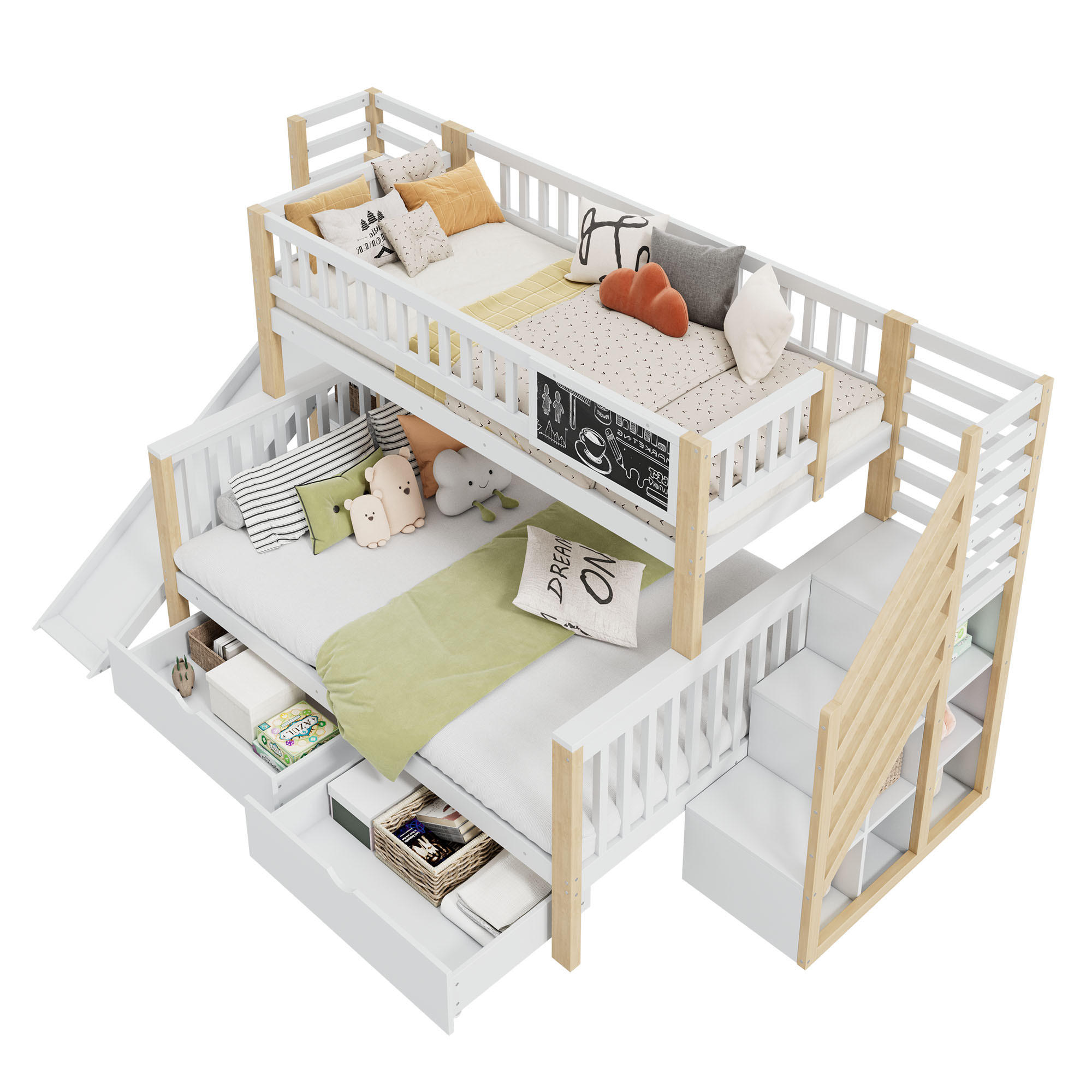 ETAGENBETT 140/200 cm Weiß mit Rutsche und Stauraum - Weiß, Holz (140/200cm) - OKWISH