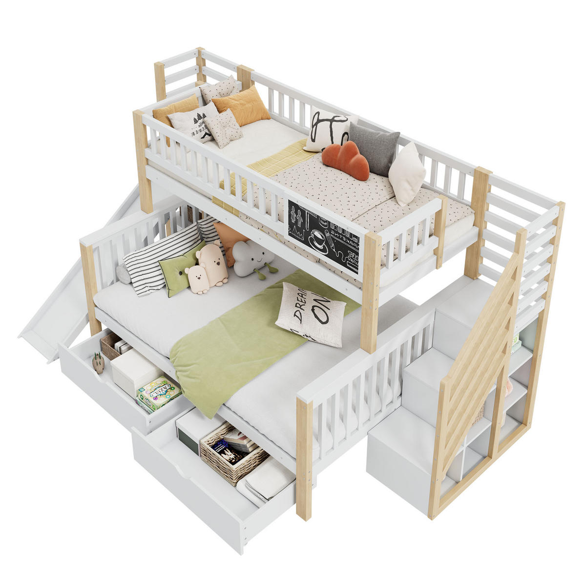 ETAGENBETT 140/200 cm Weiß mit Rutsche und Stauraum - Weiß, Holz (140/200cm) - OKWISH