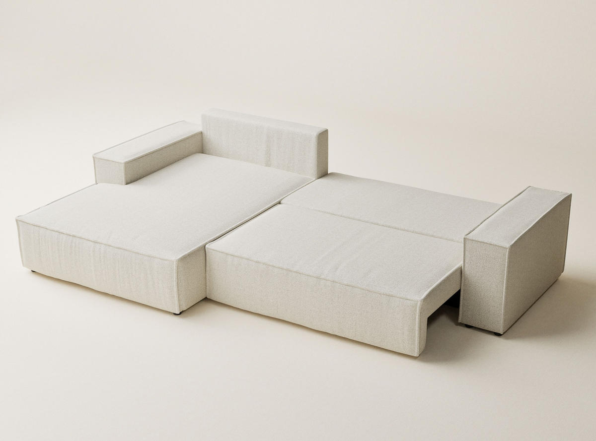 ECKSOFA MIT SCHLAFFUNKTION Maze Creme Webstoff - Creme/Schwarz, Holz/Holzwerkstoff (294/185cm) - Maison de Reve