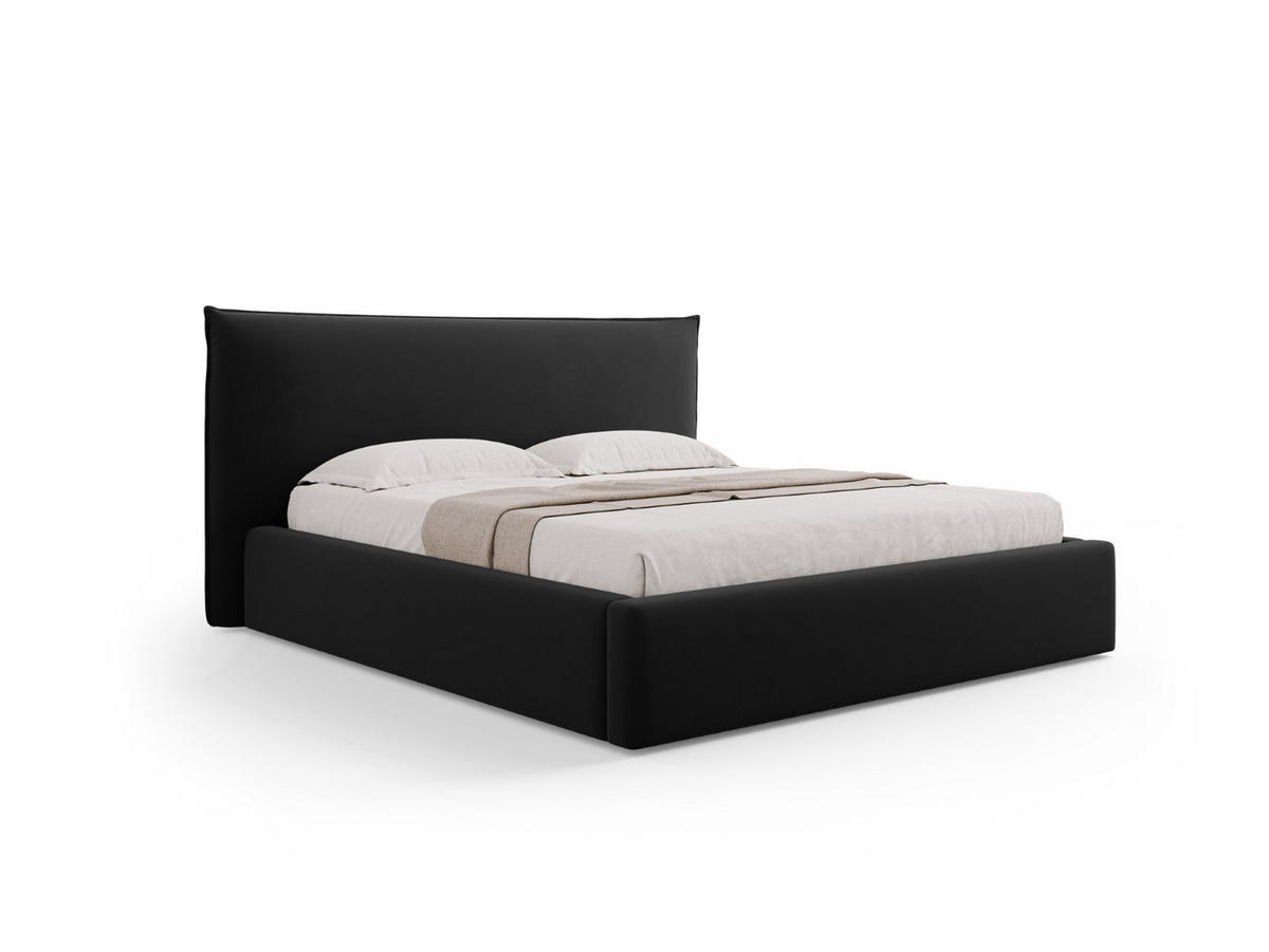 BETT mit Bettkasten und Kopfteil Kaelle aus Samt schwarz 200x200cm - Schwarz, Textil (200/200cm) - Micadoni