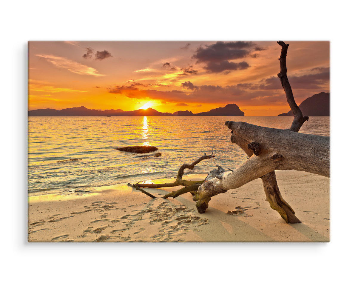 LEINWANDBILD Sonnenuntergang am Strand 120x80 - Beige/Rot, Textil (120/80cm) - Muralo