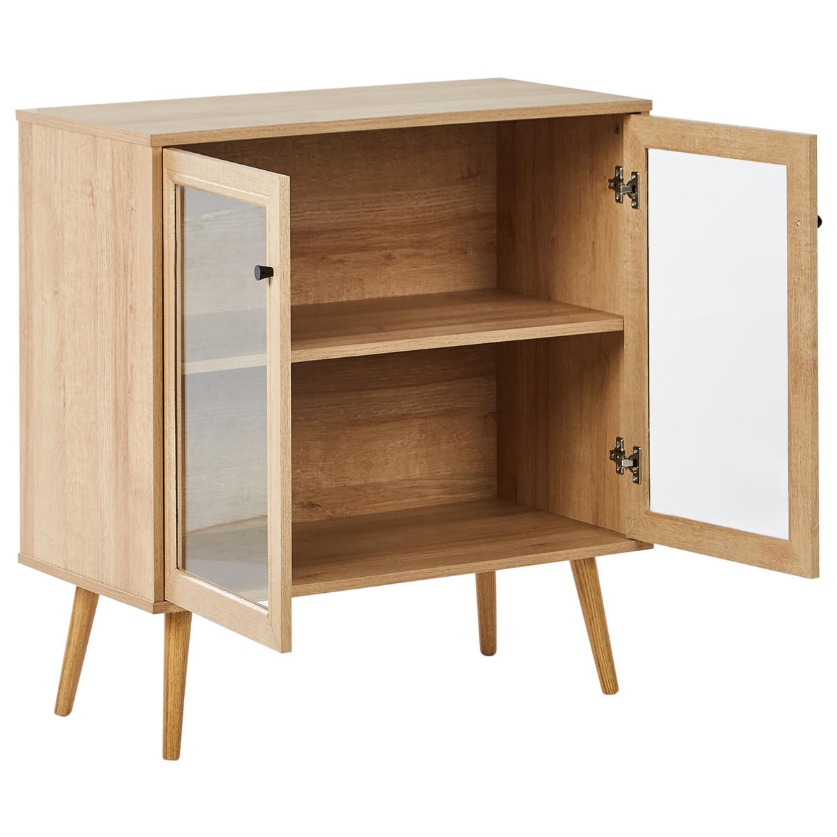 SIDEBOARD mit Glastüren 80 cm Hellbraun Albany - Braun, Holzwerkstoff (80/84/40cm) - Beliani