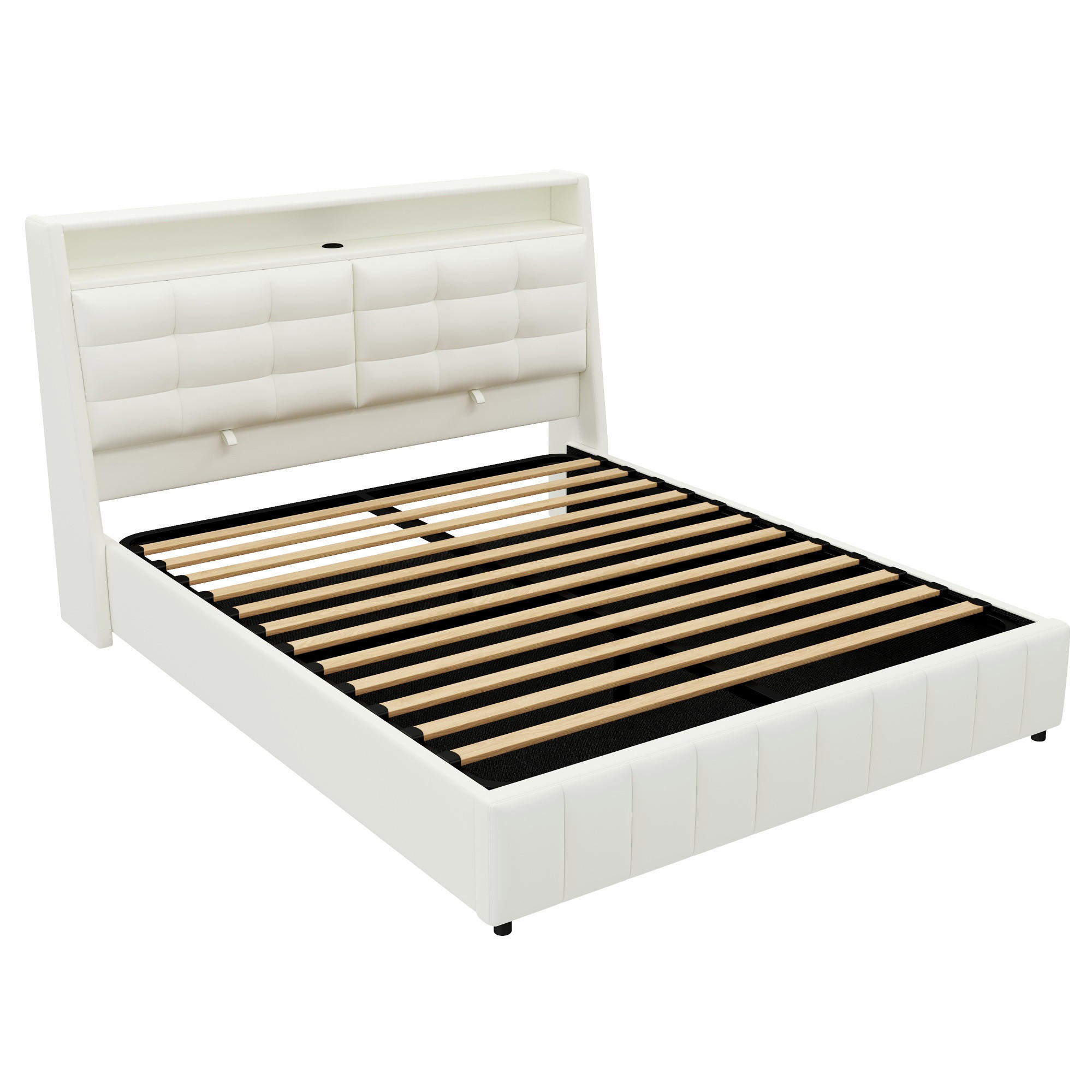 STAURAUMBETT 160/200 cm DE-03396, mit LED, Stauraum und verstellbarem Kopfteil, in Weiß - Weiß, Holzwerkstoff (160/200cm) - ComfortXL