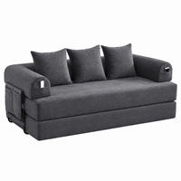 SOFA modular mit Seitentasche 200 x 94 x 67 cm Cord Dark Gray inkl. 3 Kissen - Dunkelgrau, Kunststoff (94/67/200cm) - Meubliv