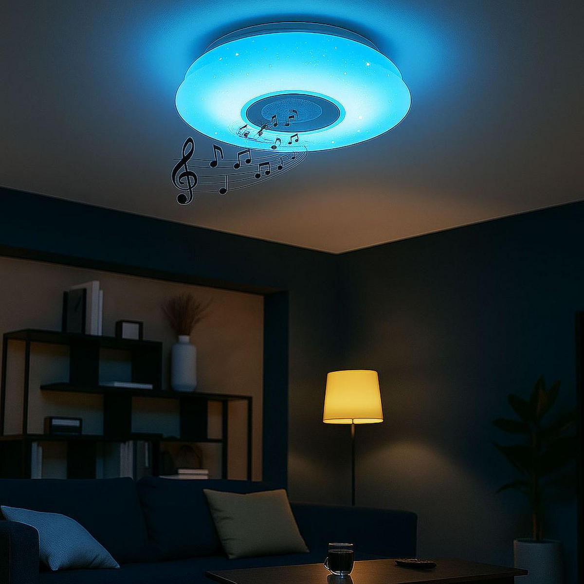 LED DECKENLEUCHTE Weiß mit Bluetooth und Lautsprecher - Weiß, Kunststoff (40/40/7.8cm) - Globo Lighting