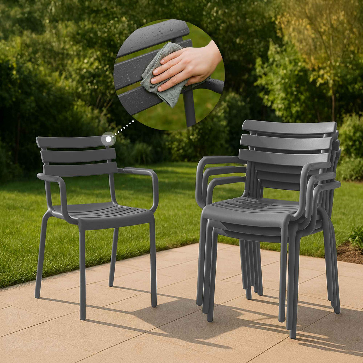 GARTENSTUHL Kunststoff Dunkelgrau - Dunkelgrau, Kunststoff (58/85/59cm) - CLP