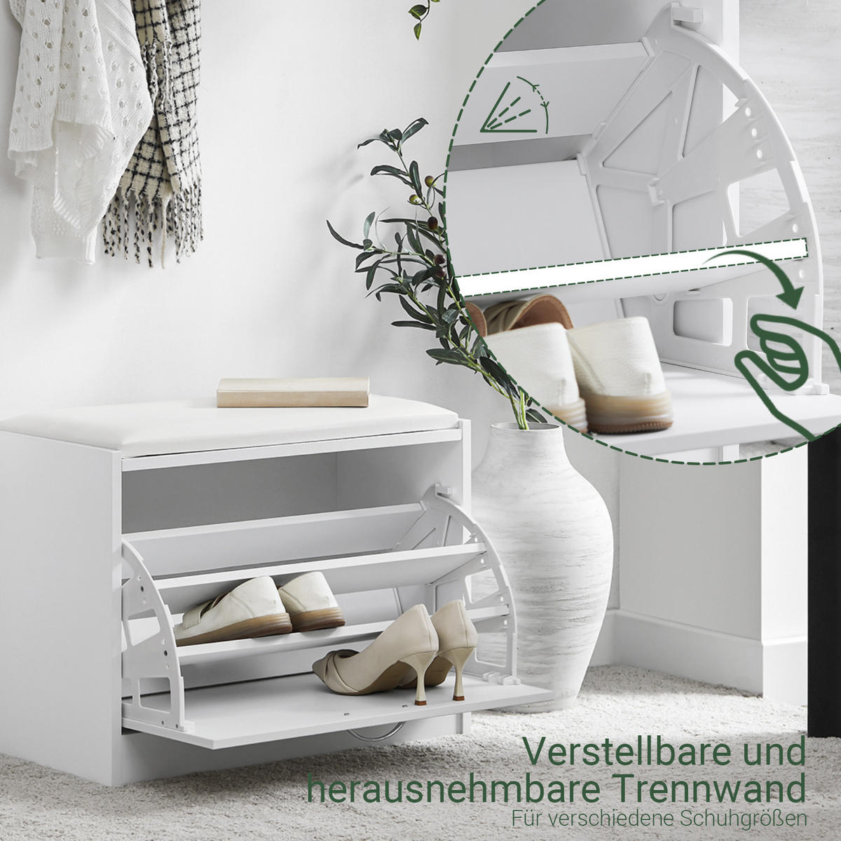 SCHUHBANK Weiß - Weiß, Holzwerkstoff (60/47/30cm) - SoBuy