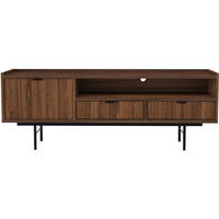 LOWBOARD Evron mit 2 Schubalden und 1 Tür, Walnuss - Walnussfarben/Schwarz, Holzwerkstoff/Metall (150/55/40cm) - Beautysofa