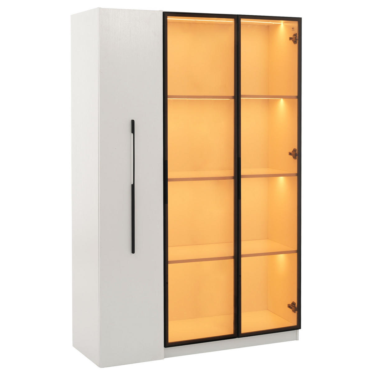 VITRINE 110cm Glastür LED Rollschrank französischer Stil - Weiß, Holzwerkstoff (110/160/35cm) - FLIEKS
