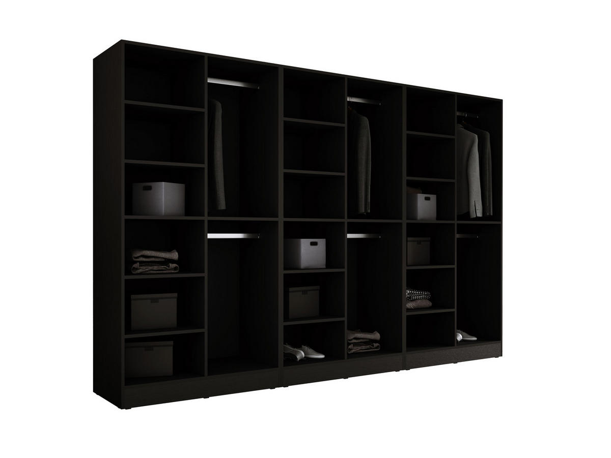 KLEIDERSCHRANK, Graphitschwarz / Antisol Glas, 300 x 200 x 51 cm - Graphitfarben/Schwarz, Holzwerkstoff (300/200/51cm) - 3XE LIVING