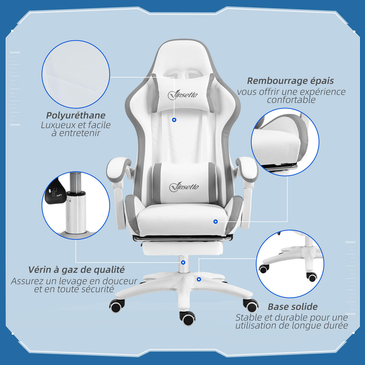 GAMING-STUHL Grau 65.0/65.0/129.0 cm - Grau, Kunststoff (65/129/65cm)