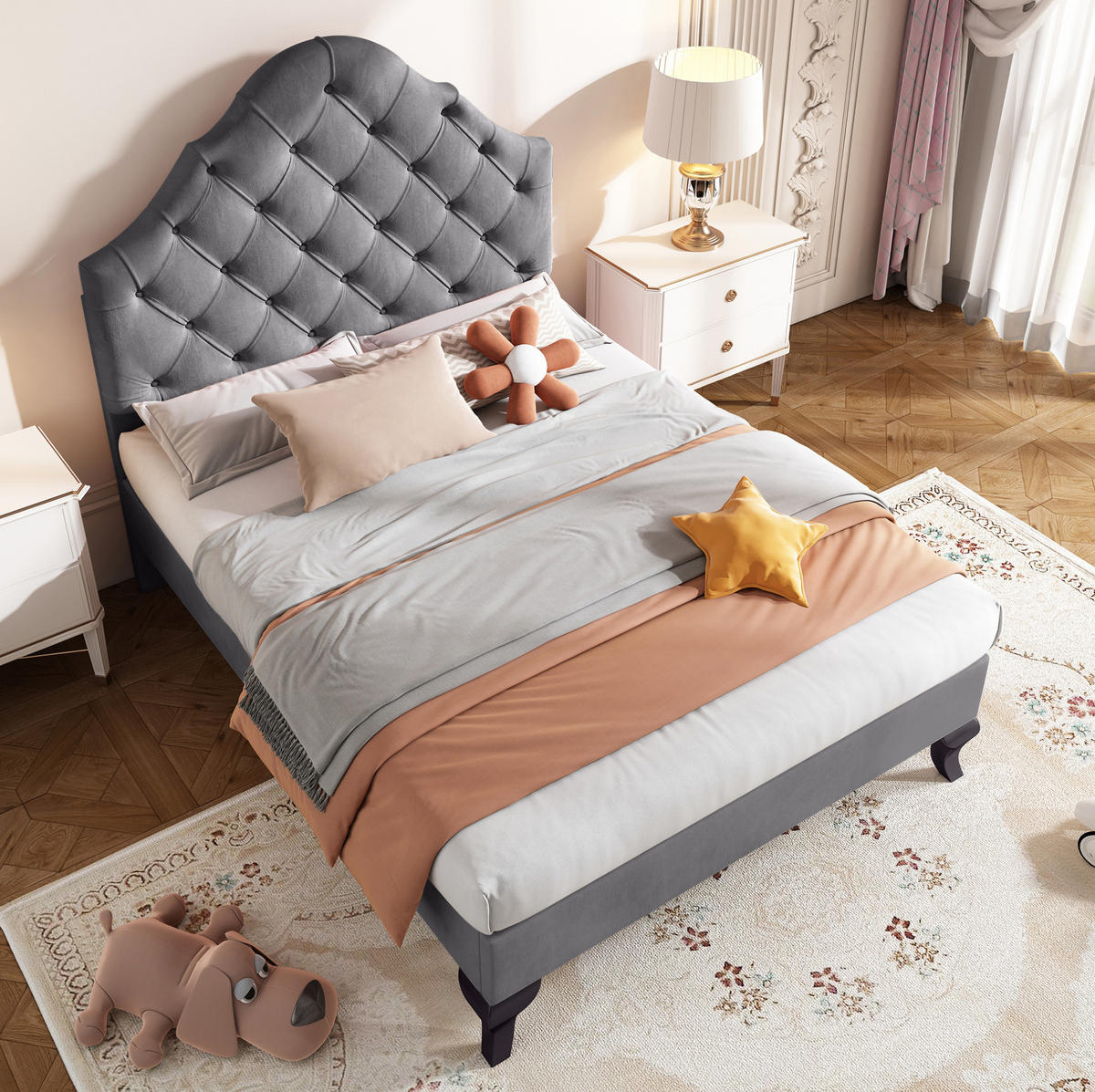 ČALÚNENÁ posteľ 90/200 cm, zamatová, sivá, s lamelovým roštom - sivá, textil (90/200cm) - BEAOK