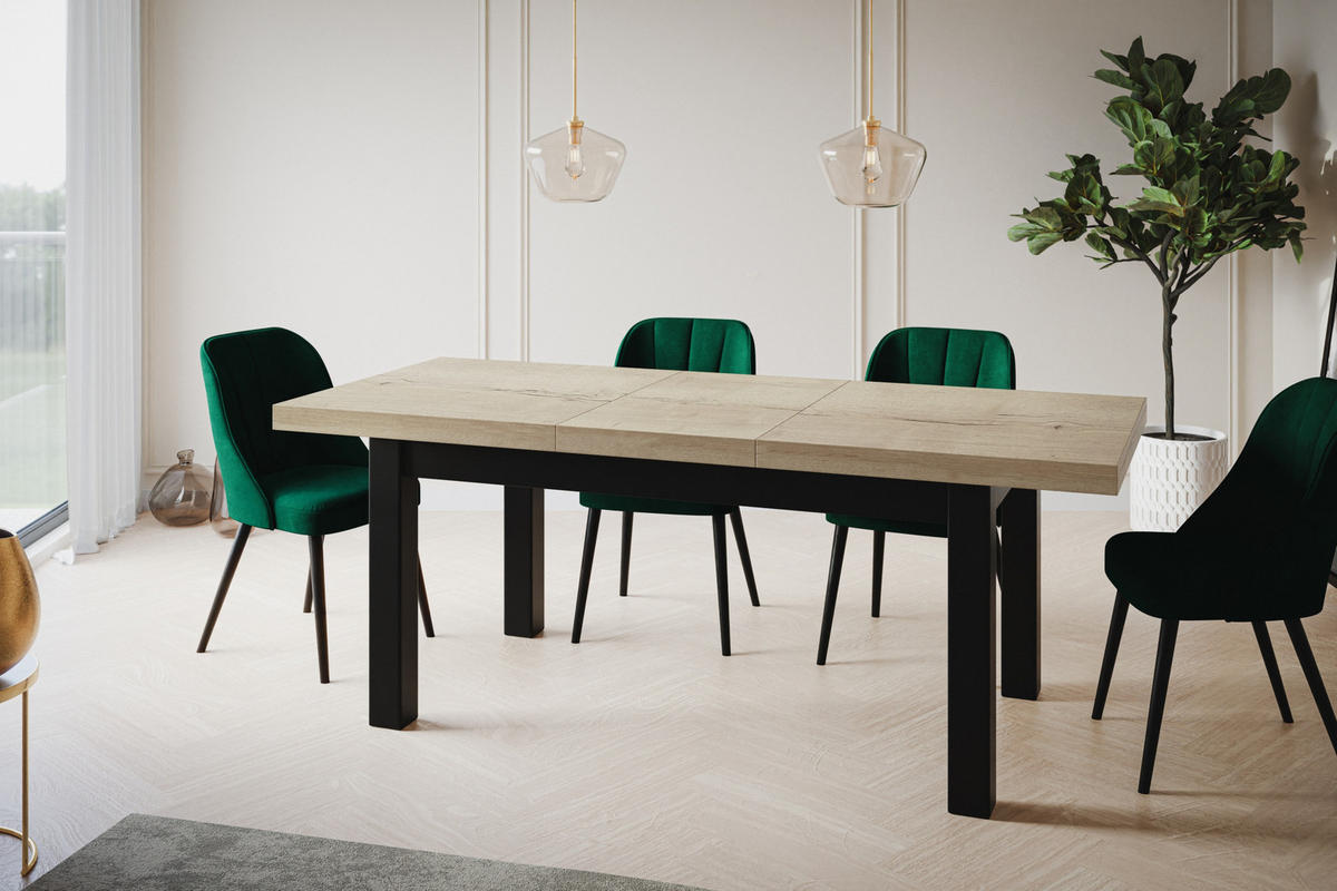 ESSZIMMERTISCH CLASSIC, ausziehbarer Tisch 120-160X80X78 cm, Farbe: HALIFAX, mit Holzbeinen in Farbe Schwarz - Schwarz/Naturfarben, Holzwerkstoff (120/80/78cm) - Alpi-Möbel