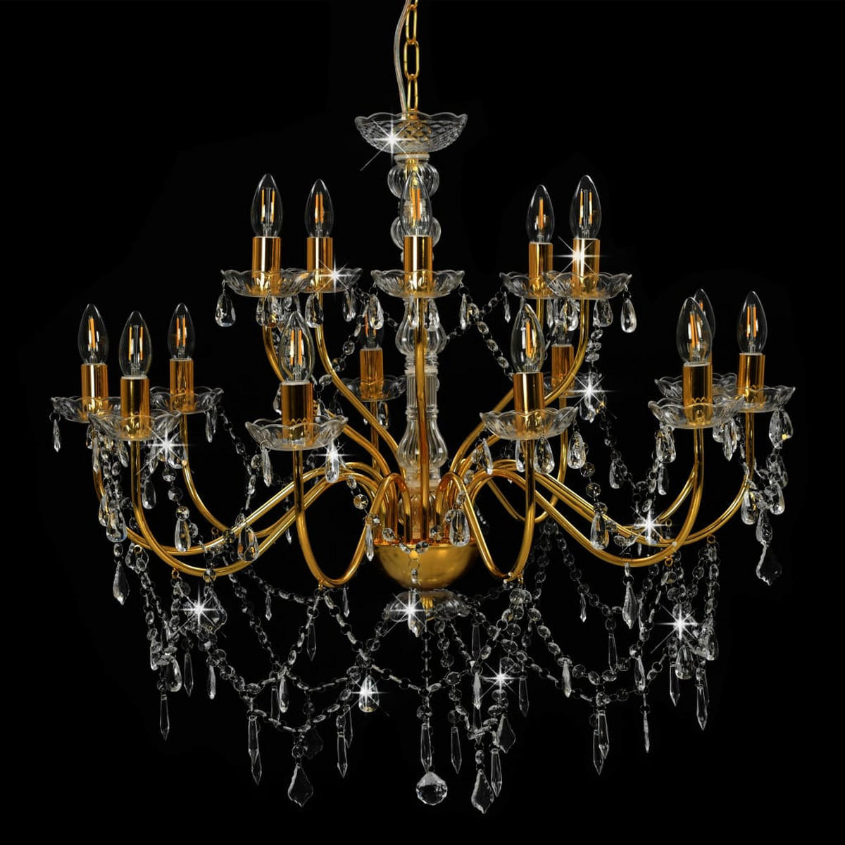 KRONLEUCHTER 2-Lagig Golden 15/E14-Glühbirnen - Goldfarben, Metall (80/80/74cm) - vidaXL