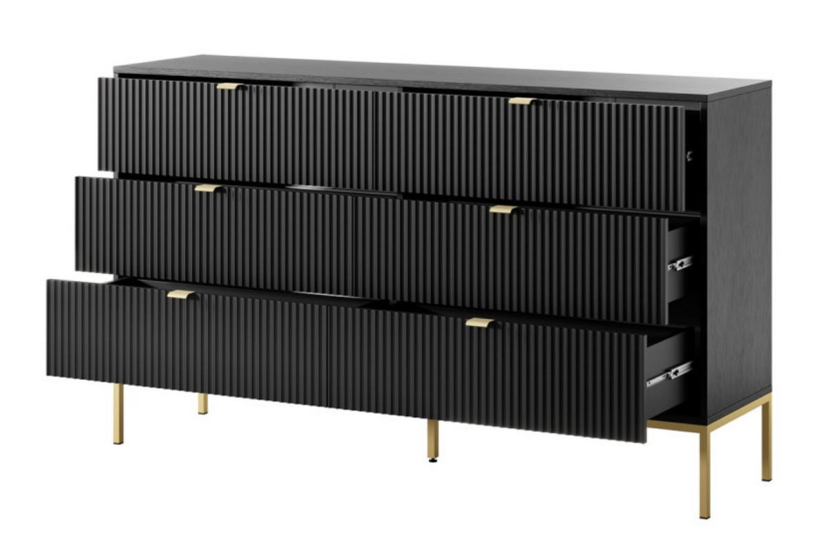 SIDEBOARD Schwarz KS154 Glamour Stil Goldfarben - Schwarz, Holzwerkstoff (154/91/39cm) - Sepro Meble