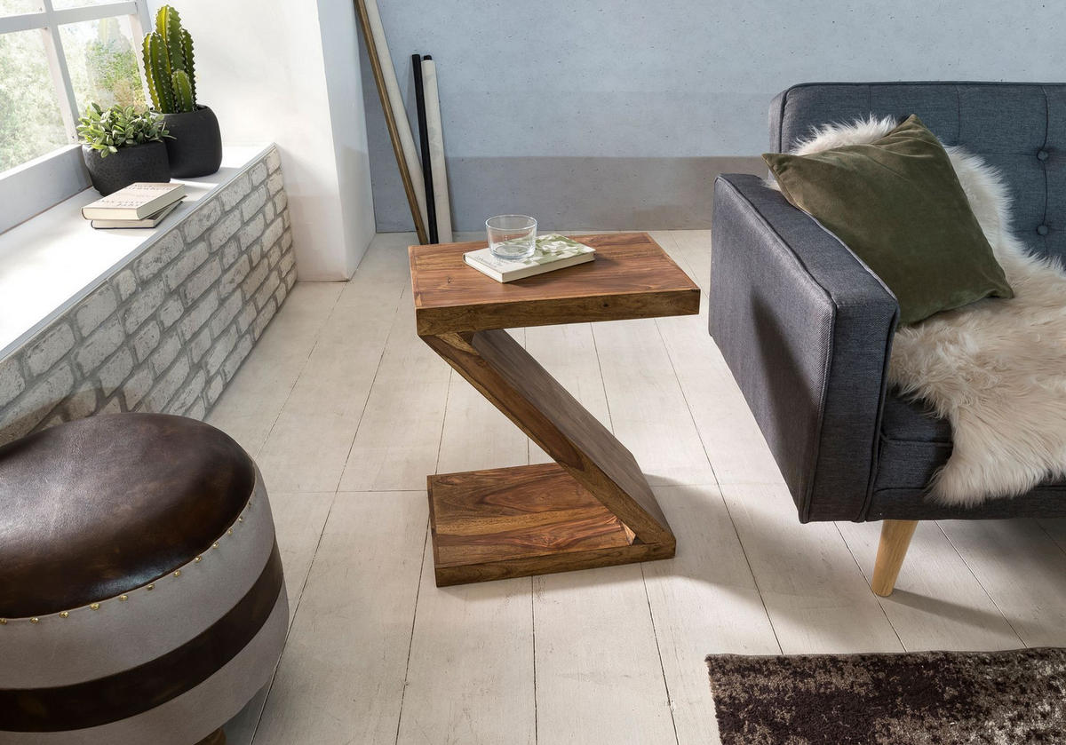 BEISTELLTISCH Massivholz Z-Form Handgefertigt, Braun 44x30x59 cm - Braun, Holz (30/44/59cm) - KADIMA DESIGN
