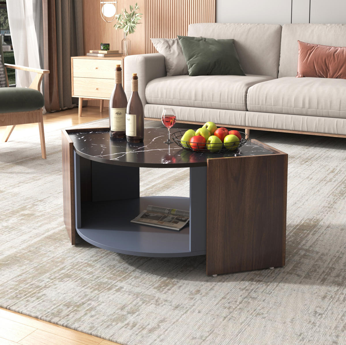 COUCHTISCH 96,5/63/40 cm Schwarz Walnussmaserung mit Ablagefach - Schwarz, Holzwerkstoff (96.5/63/40cm) - OKWISH