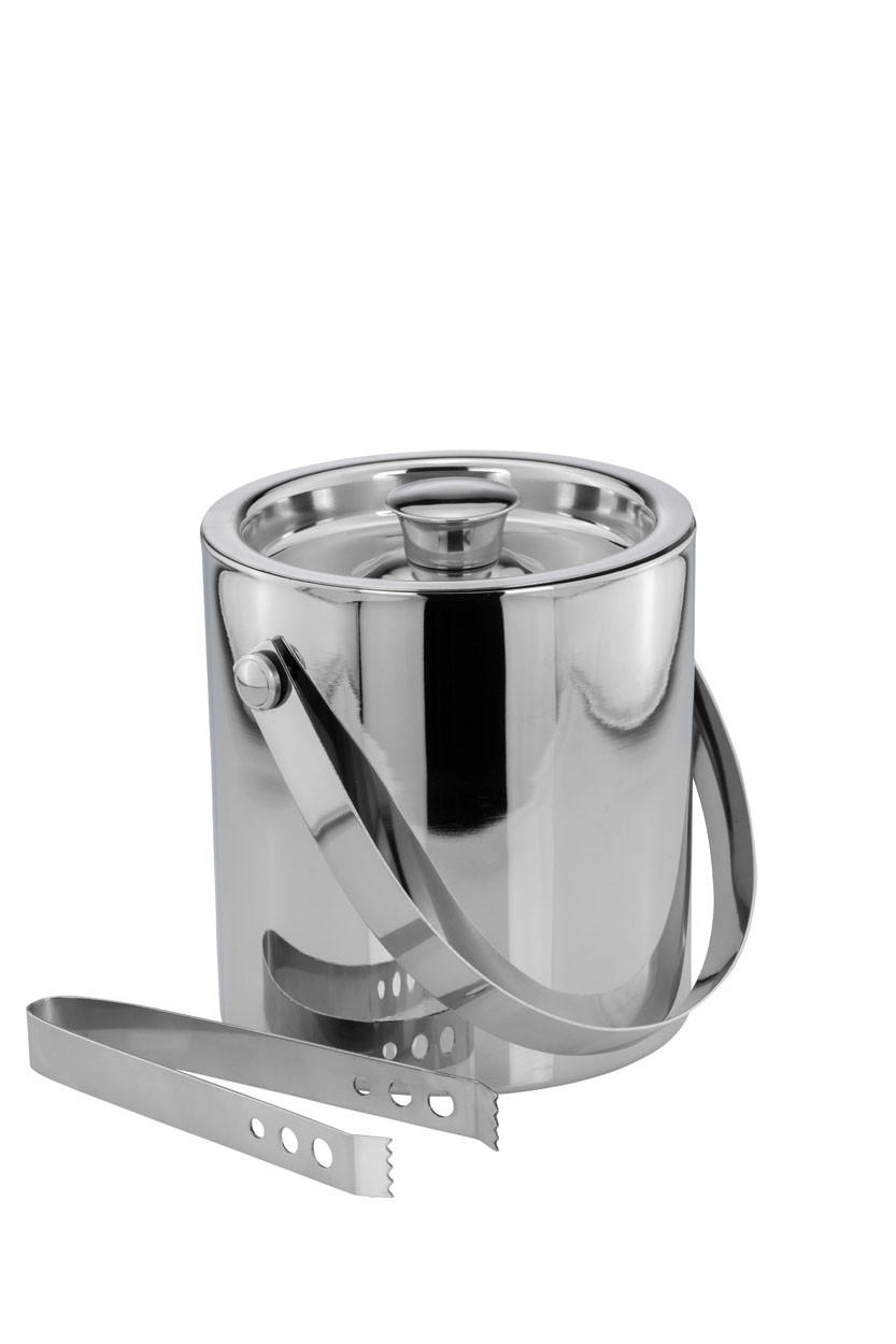 EISWÜRFELBEHÄLTER mit Zange Hochglanz poliert (H) 17 x (Ø) 16 cm - Silberfarben, Paraffin (16/17/17cm) - Hermann Bauer jun. Kollektion GmbH