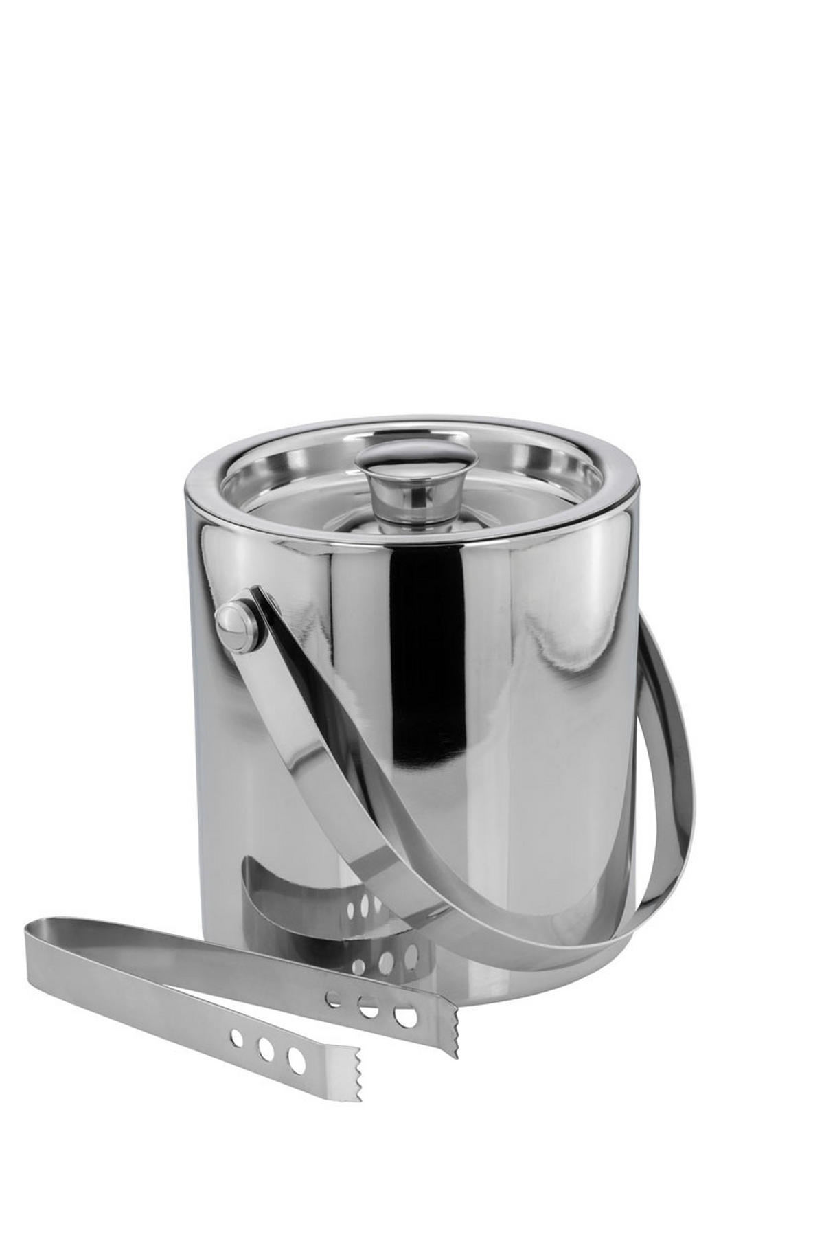 EISWÜRFELBEHÄLTER mit Zange Hochglanz poliert (H) 17 x (Ø) 16 cm - Silberfarben, Paraffin (16/17/17cm) - Hermann Bauer jun. Kollektion GmbH