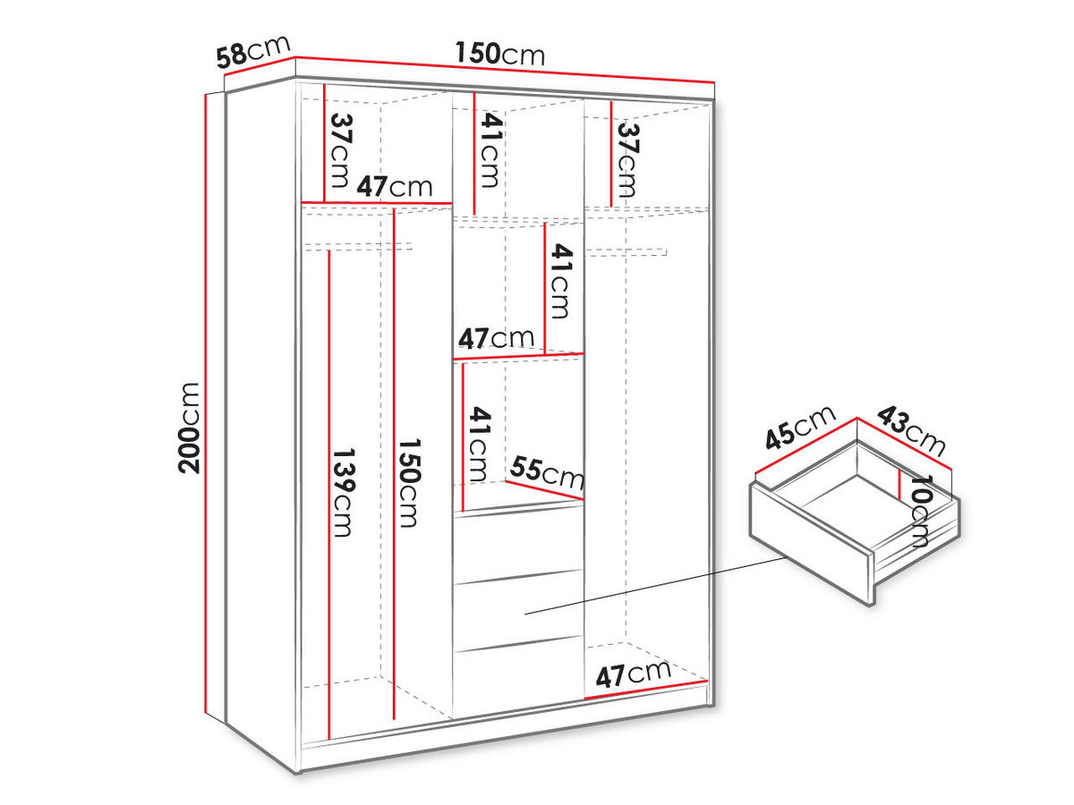 KLEIDERSCHRANK Bali Lux D3 - Weiß, Holzwerkstoff/Metall (150/200/58cm) - MIRJAN24