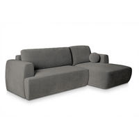 ECKSOFA SENTI K R-S Grau Plüsch-Stoff mit Schlaffunktion - Grau, Holz (246/148cm) - MASSENO