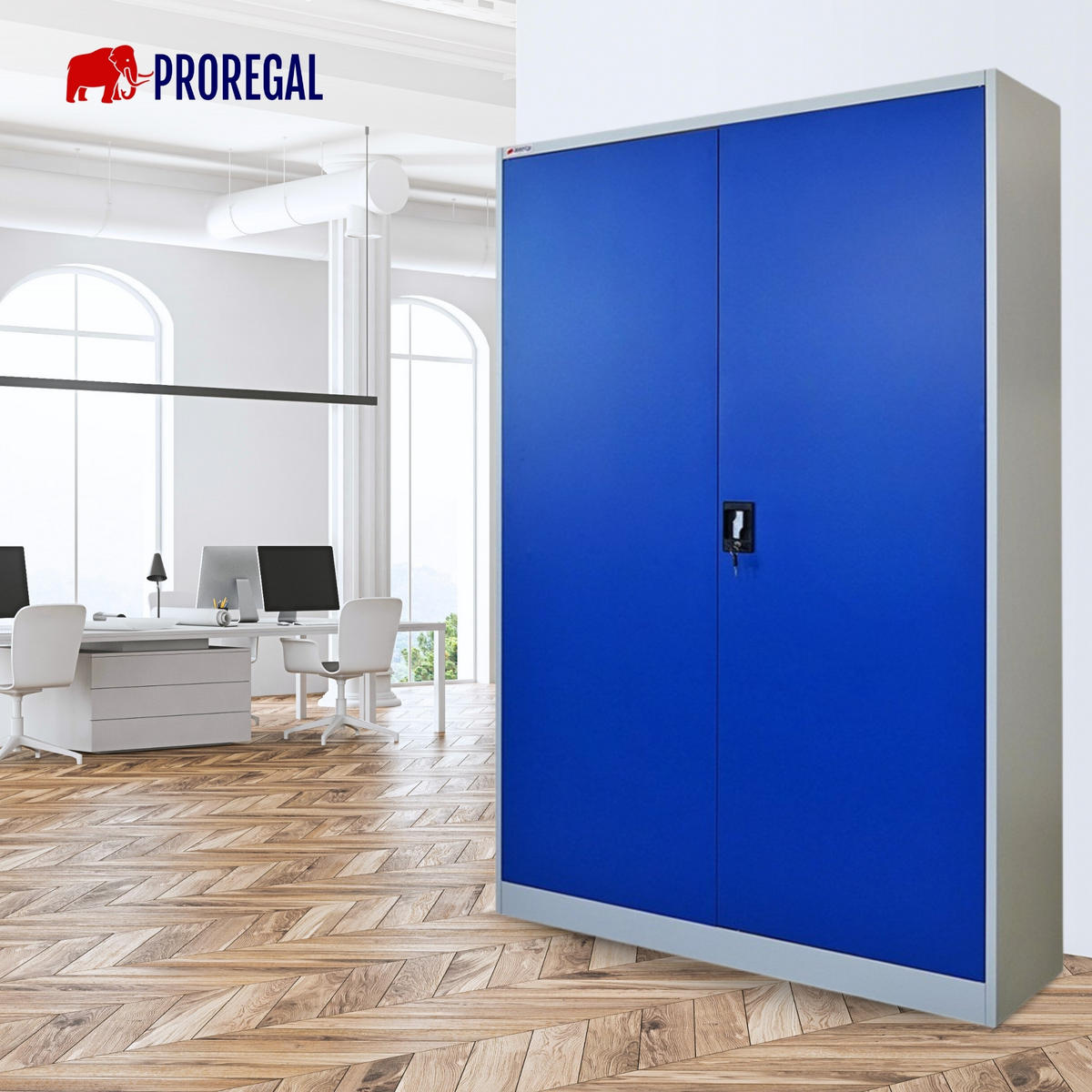 FLÜGELTÜRENSCHRANK Elephant Metall komplett montiert 180x120x40cm Blau/Lichtgrau - Blau/Grau, Metall (120/180/40cm) - PROREGAL