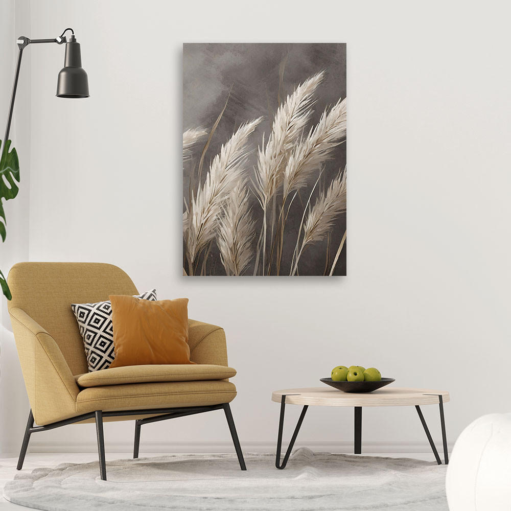 LEINWANDBILD Gras, Natur, Botanik, Beige 40x60cm - Grau, Textil (40/60cm) - Feeby
