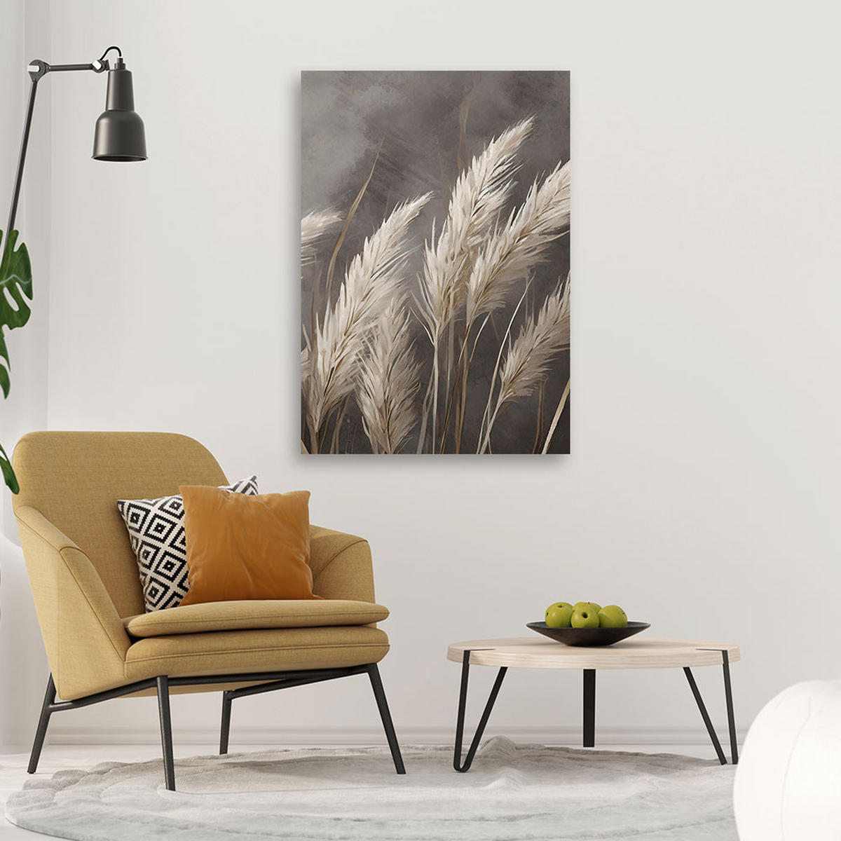 LEINWANDBILD Gras, Natur, Botanik, Beige 40x60cm - Grau, Textil (40/60cm) - Feeby
