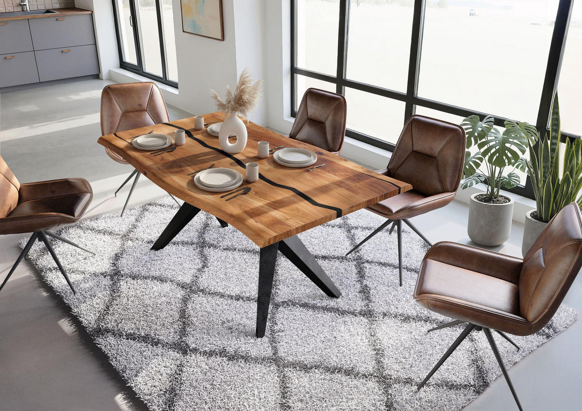 BAUMTISCH Akazie 160x90x76 natur lackiert / Epoxid schwarz, Sterngestell anthrazit matt EPOXY - Braun, Holz (90/160/76cm) - Massivmoebel24