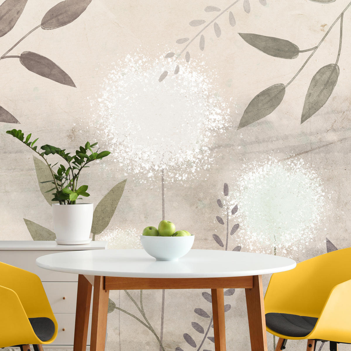 FOTOTAPETE Löwenzahn Blätter Retro 200x140 - Beige/Braun, Papier (200/140cm) - Muralo