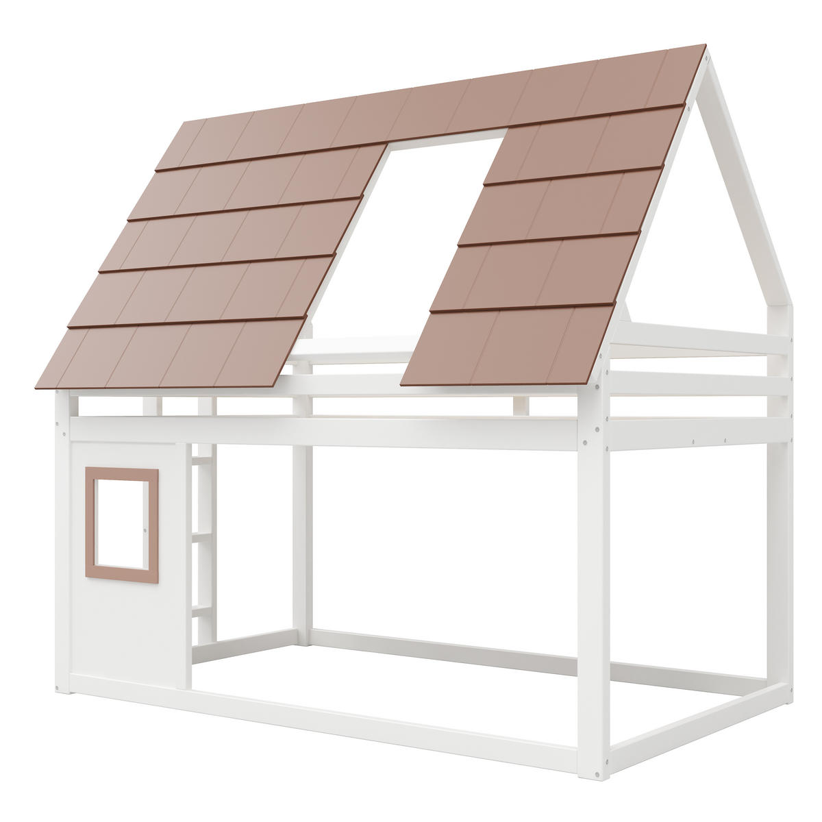 ETAGENBETT 90/200 cm Weiß + Braun mit Dach und Leiter - Weiß, Holz (90/200cm) - Oxeza