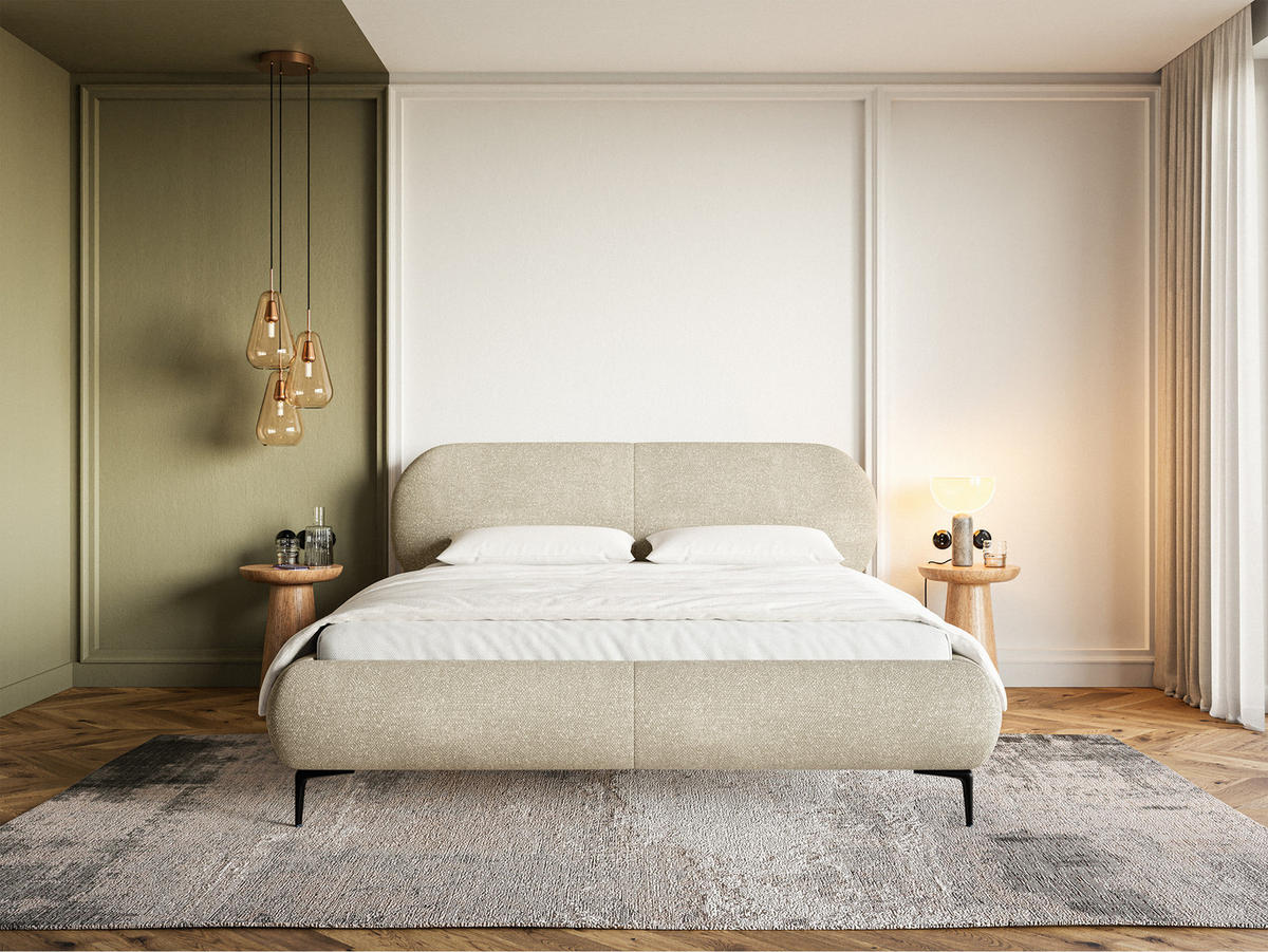 POLSTERBETT Ovalle Beige mit schwarzen Metallbeinen und Bettkasten 180 cm - Beige/Schwarz, Textil/Metall (180/200cm) - Selsey