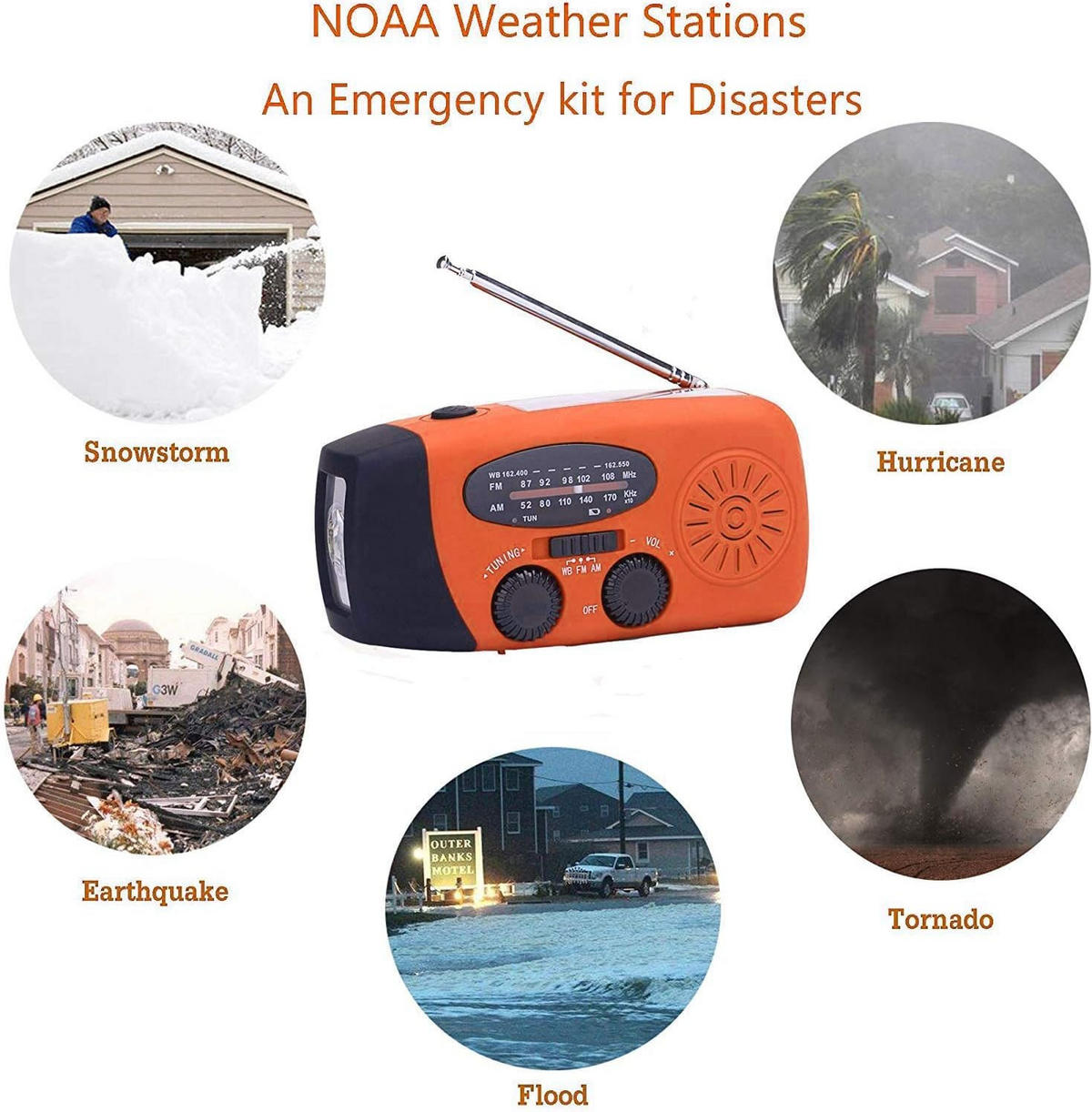 RADIO – NOAA AM/FM – Handkurbel-Generator / LED-Taschenlampe / 2000-mAh-Powerbank – Orange - Orange, Kunststoff (12.7/4.57/6cm) - DCA