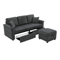 SOFA Corduroy mit LED und USB-Anschluss Stauraum 194/73/81 cm Dunkelgrau - Dunkelgrau, Textil (73/194cm) - Redom