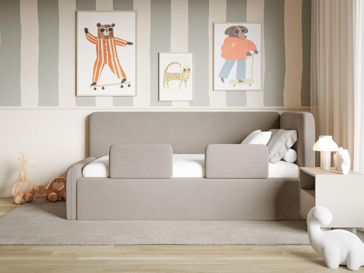 KINDERBETT Fanko Samt Graubeige 90x200 cm - Taupe/Schwarz, Kunststoff/Textil (90/200cm) - Selsey